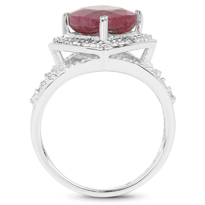 Genuine Ruby and White Diamond Sterling Silver Graduated Ring