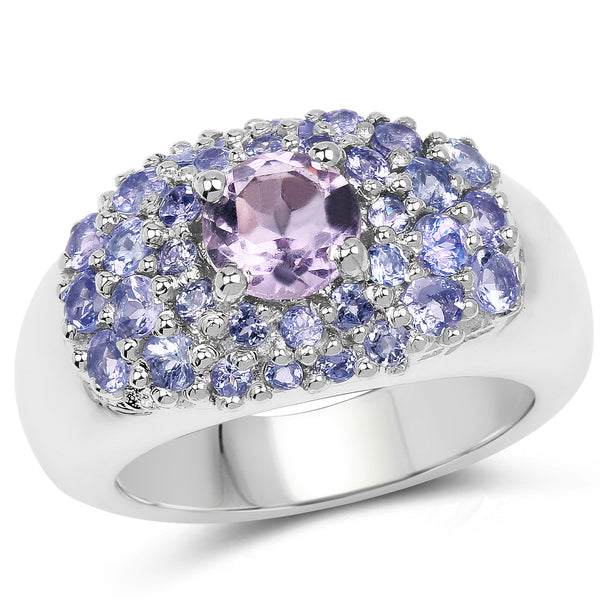 Genuine Amethyst and Tanzanite Sterling Silver Graduated Ring