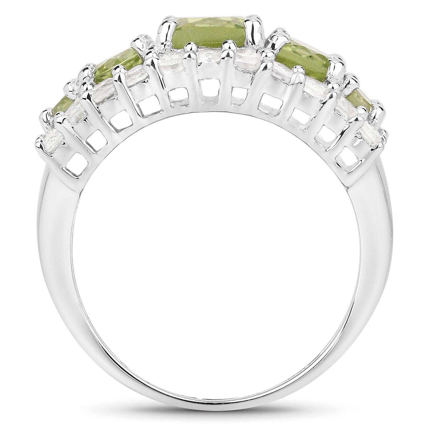 Genuine Peridot and White Topaz Sterling Silver Ring