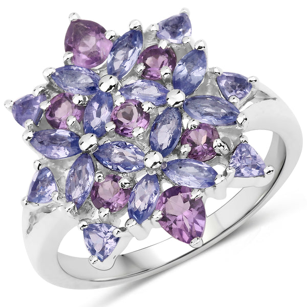 Genuine Amethyst and Tanzanite Sterling Silver Graduated Ring