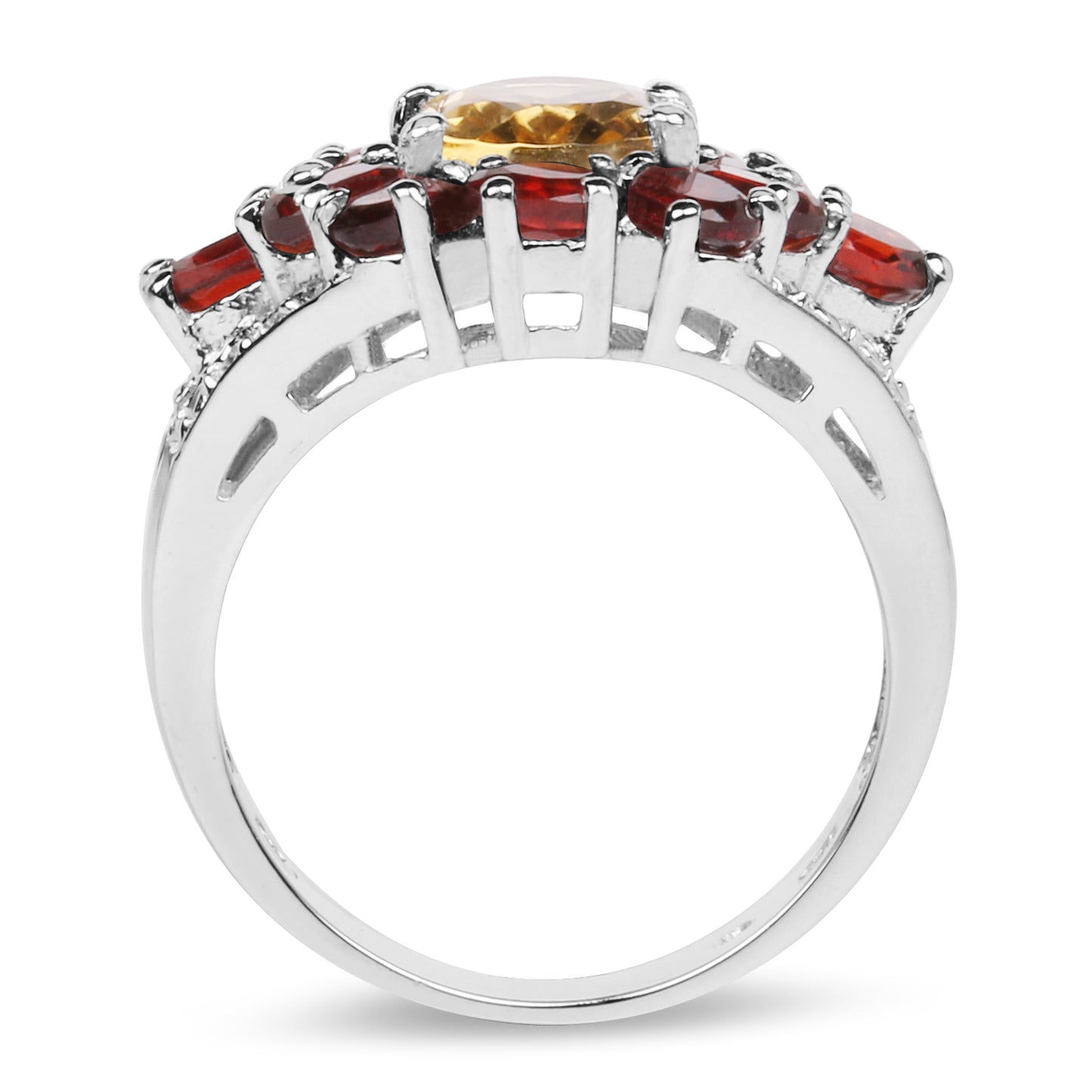 Genuine Citrine and Garnet Sterling Silver Graduated Ring