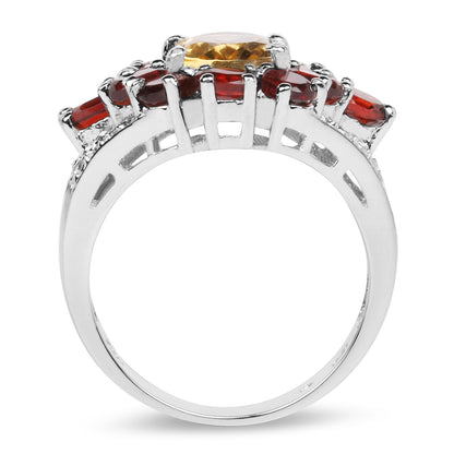 Genuine Citrine and Garnet Sterling Silver Graduated Ring