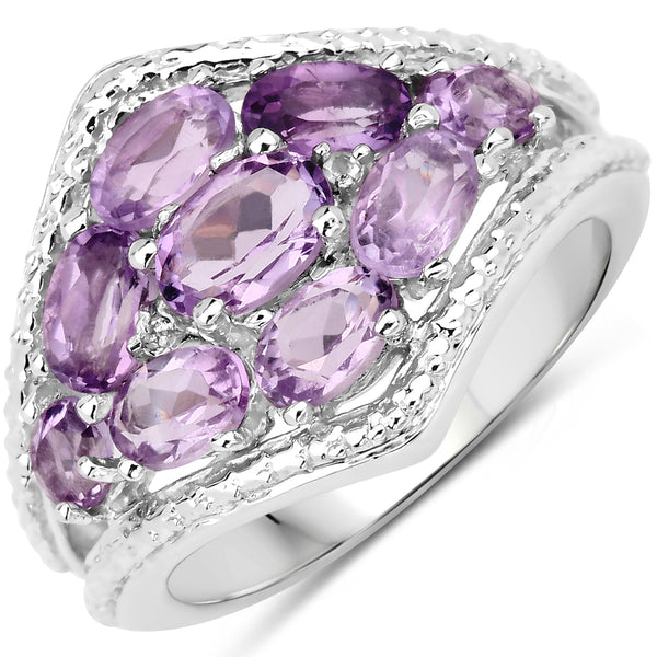 Genuine Amethyst and White Diamond Sterling Silver Graduated Ring