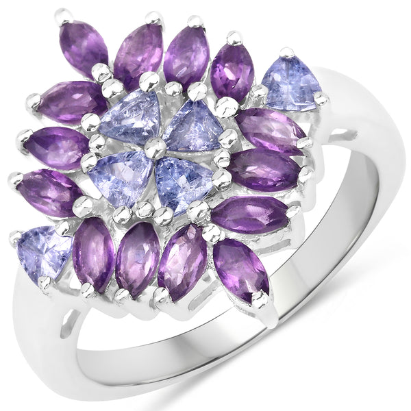 Genuine Amethyst and Tanzanite Sterling Silver Graduated Ring