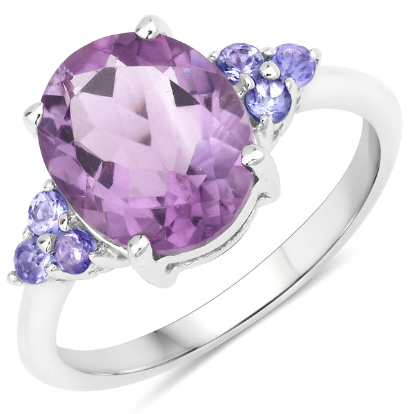 Genuine Amethyst and Tanzanite Sterling Silver Cocktail Ring