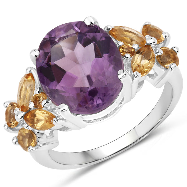 Genuine Amethyst and Citrine Sterling Silver Graduated Ring