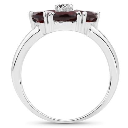 Genuine Garnet Sterling Silver Floral Ring