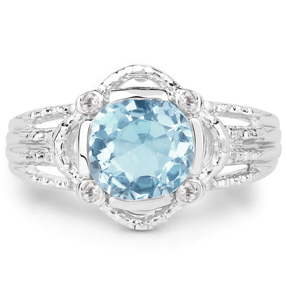 Genuine Blue Topaz and White Topaz Sterling Silver Solitaire Ring