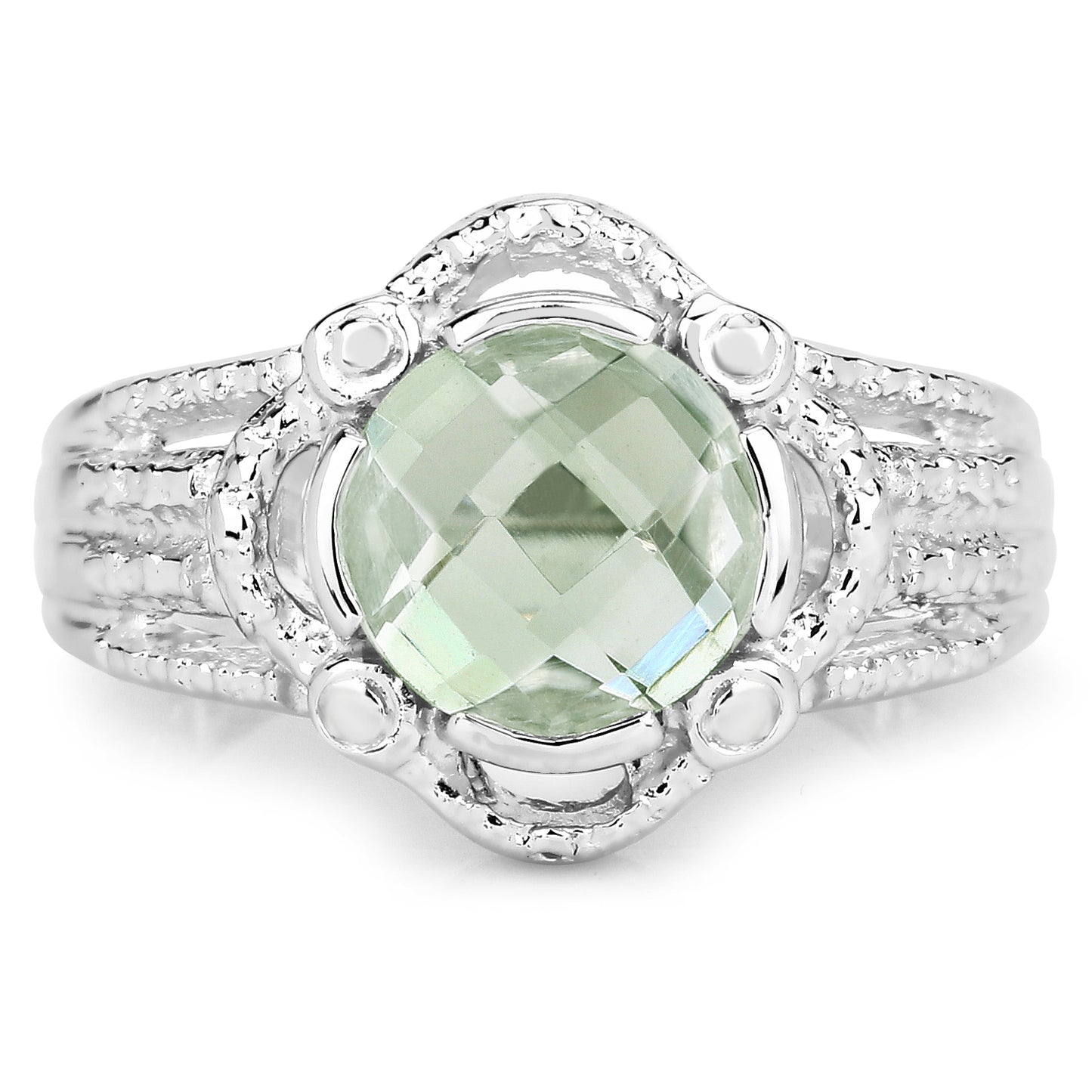 Genuine Green Amethyst and White Topaz Sterling Silver Graduated Ring