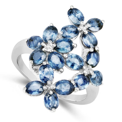 Genuine Blue Sapphire Sterling Silver Floral Ring