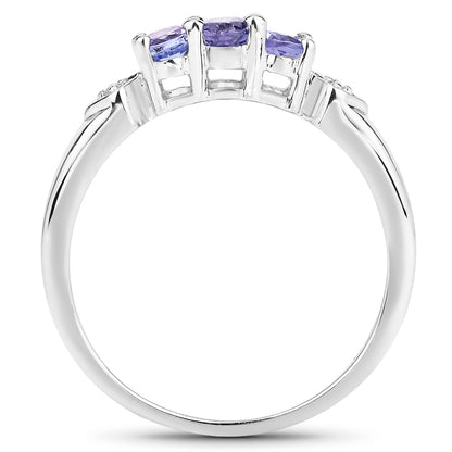 Genuine Tanzanite and White Topaz Sterling Silver 3-Stone Graduated Ring