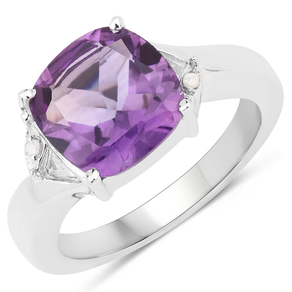 Genuine Amethyst and White Diamond Sterling Silver Graduated Ring