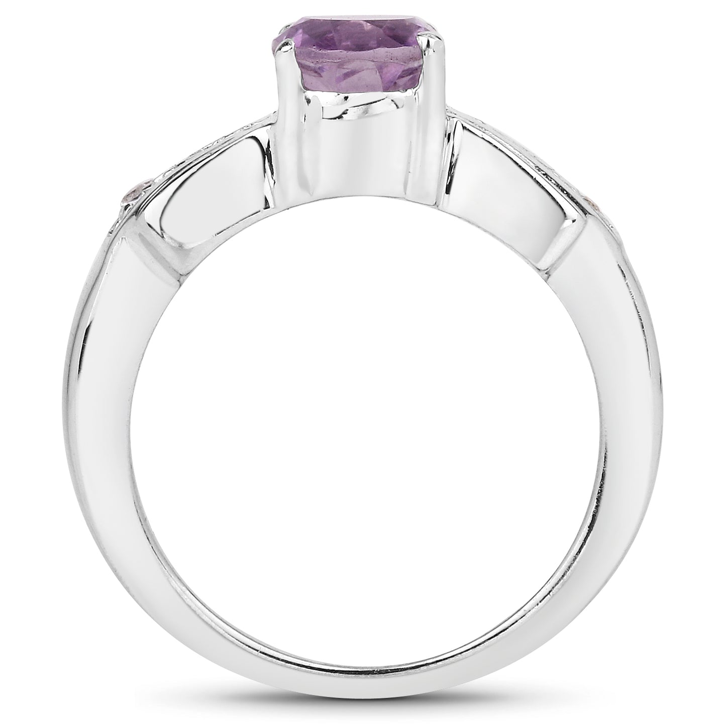 Genuine Amethyst and White Topaz  Sterling Silver Solitaire Ring