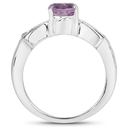 Genuine Amethyst and White Topaz  Sterling Silver Solitaire Ring