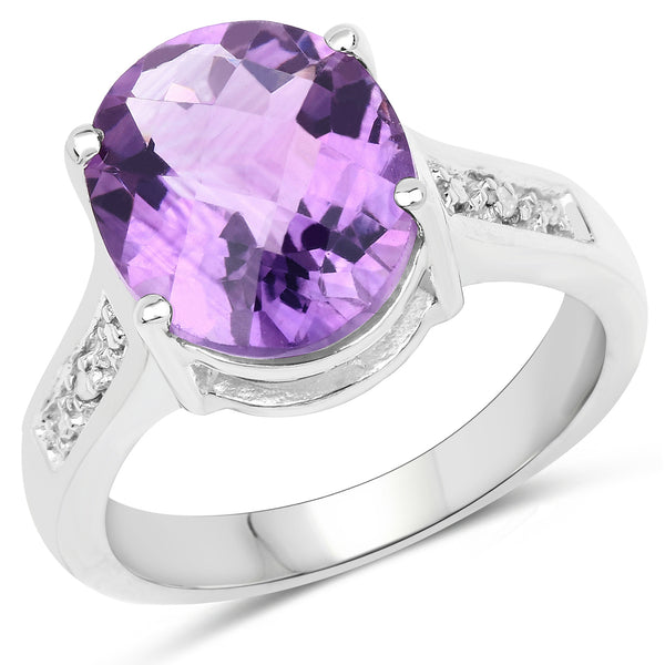 Genuine Amethyst and White Diamond Sterling Silver Graduated Ring