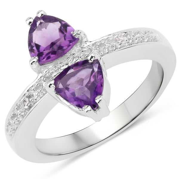 Genuine Amethyst and White Topaz Sterling Silver Graduated Ring