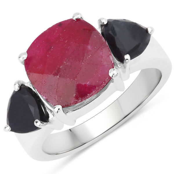 Dyed Ruby and Black Sapphire Sterling Silver 3-Stone Graduated Ring