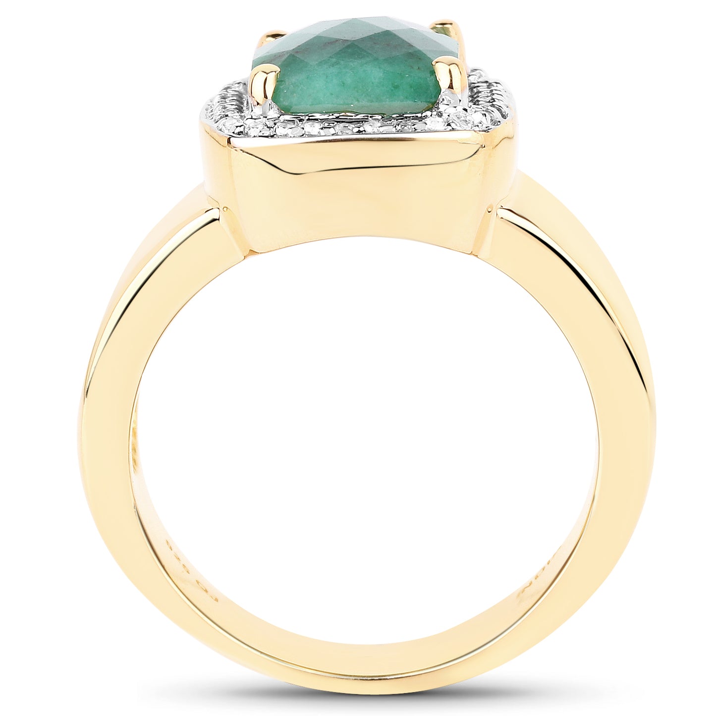 14K Yellow Gold Plated Dyed Emerald and White Topaz Sterling Silver Ring