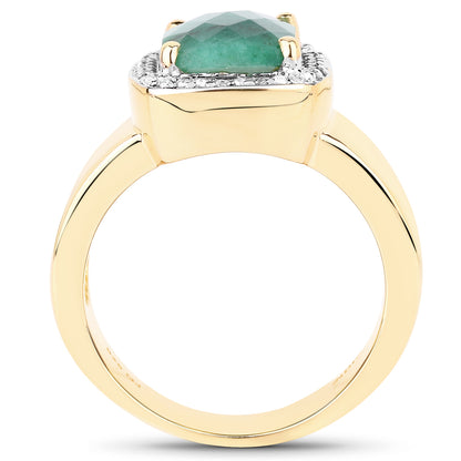 14K Yellow Gold Plated Dyed Emerald and White Topaz Sterling Silver Ring