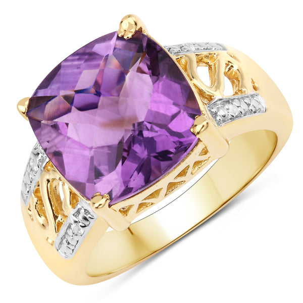 Genuine 14K Yellow Gold Plated Amethyst and White Topaz Sterling Silver Bridge Ring