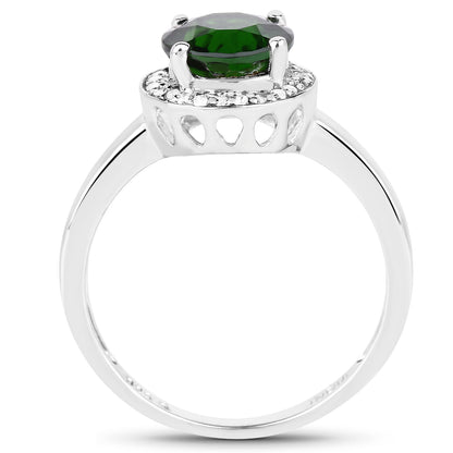 Genuine Chrome Diopside and White Topaz Sterling Silver Graduated Ring