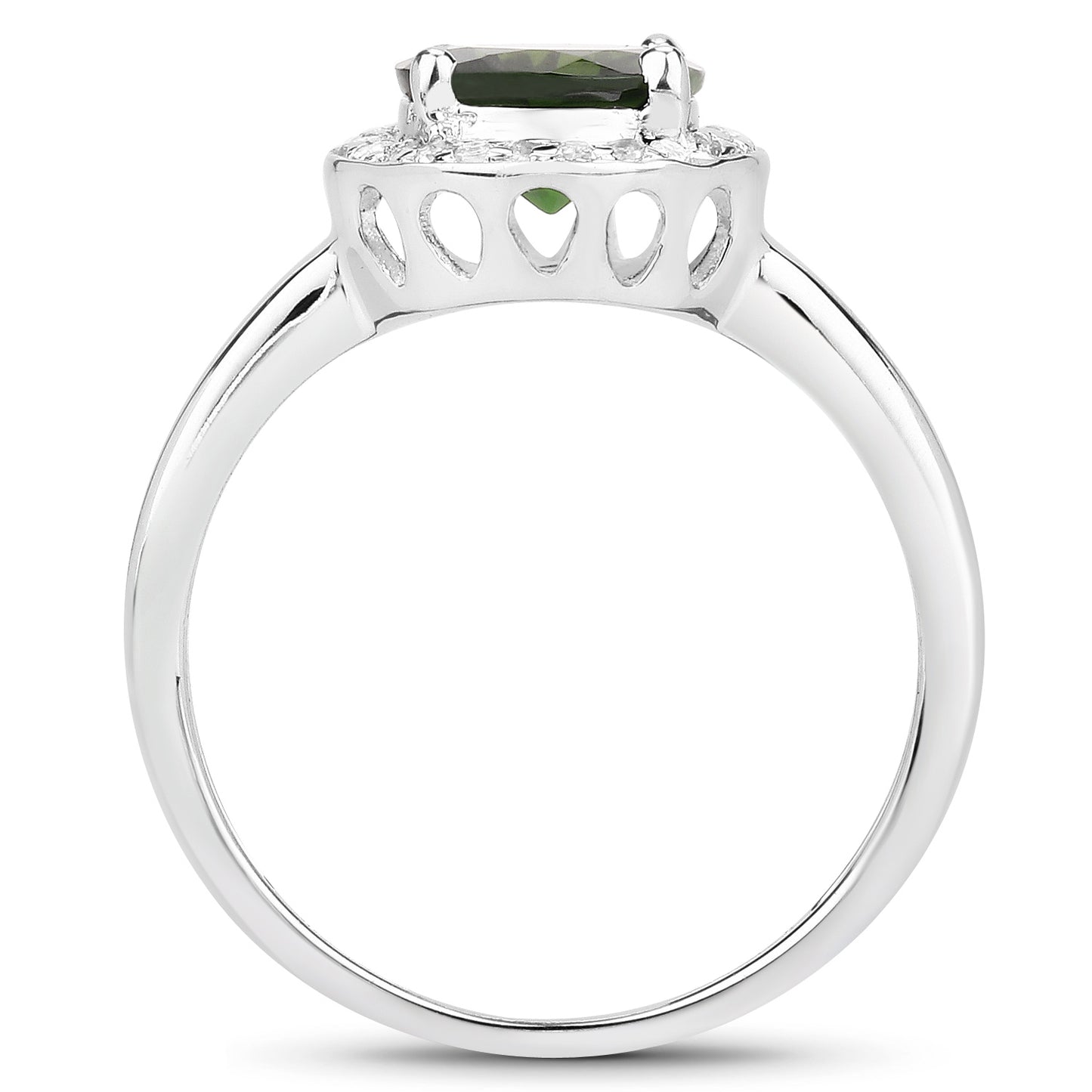 Genuine Chrome Diopside and White Topaz Sterling Silver Halo Ring