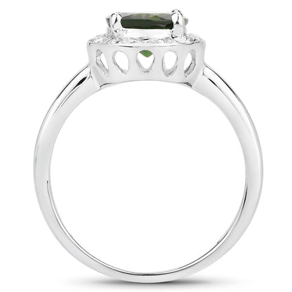 Genuine Chrome Diopside and White Topaz Sterling Silver Halo Ring