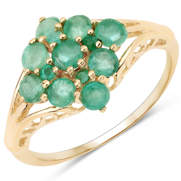 Genuine 14K Yellow Gold Plated Emerald Sterling Silver Cluster Ring