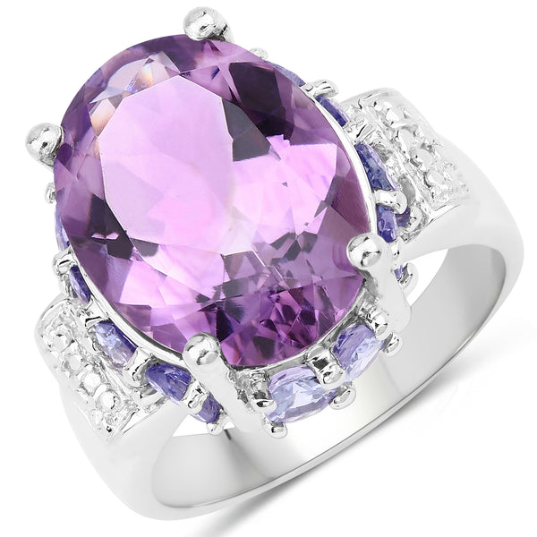 Genuine Amethyst and Tanzanite Sterling Silver Cocktail Ring