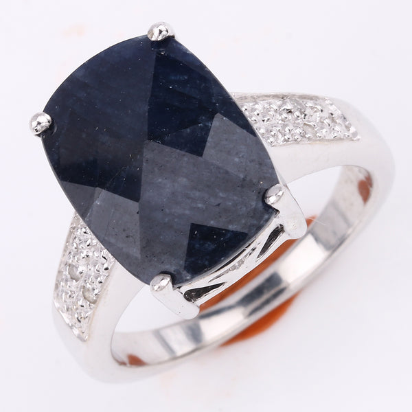 Dyed Sapphire and White Diamond Bridge Sterling Silver Graduated Ring