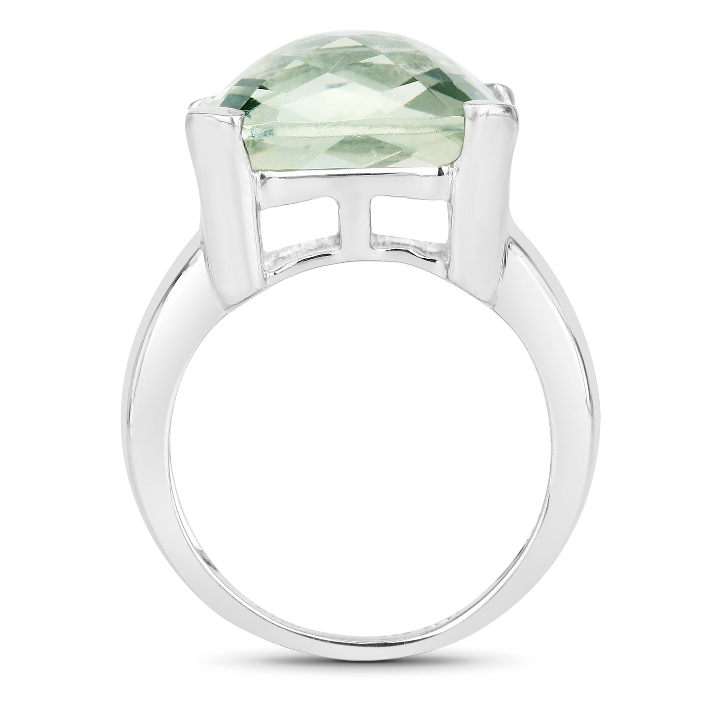 Genuine Green Amethyst Sterling Silver Solitaire Ring