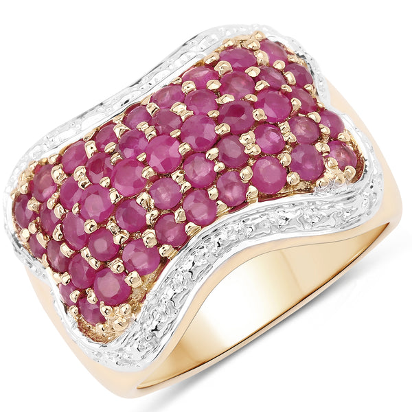 Genuine 14K Yellow Gold Plated Ruby Sterling Silver Cluster Ring