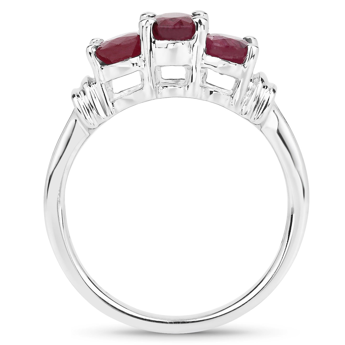 Glass Filled Ruby Sterling Silver 3-Stone Ring