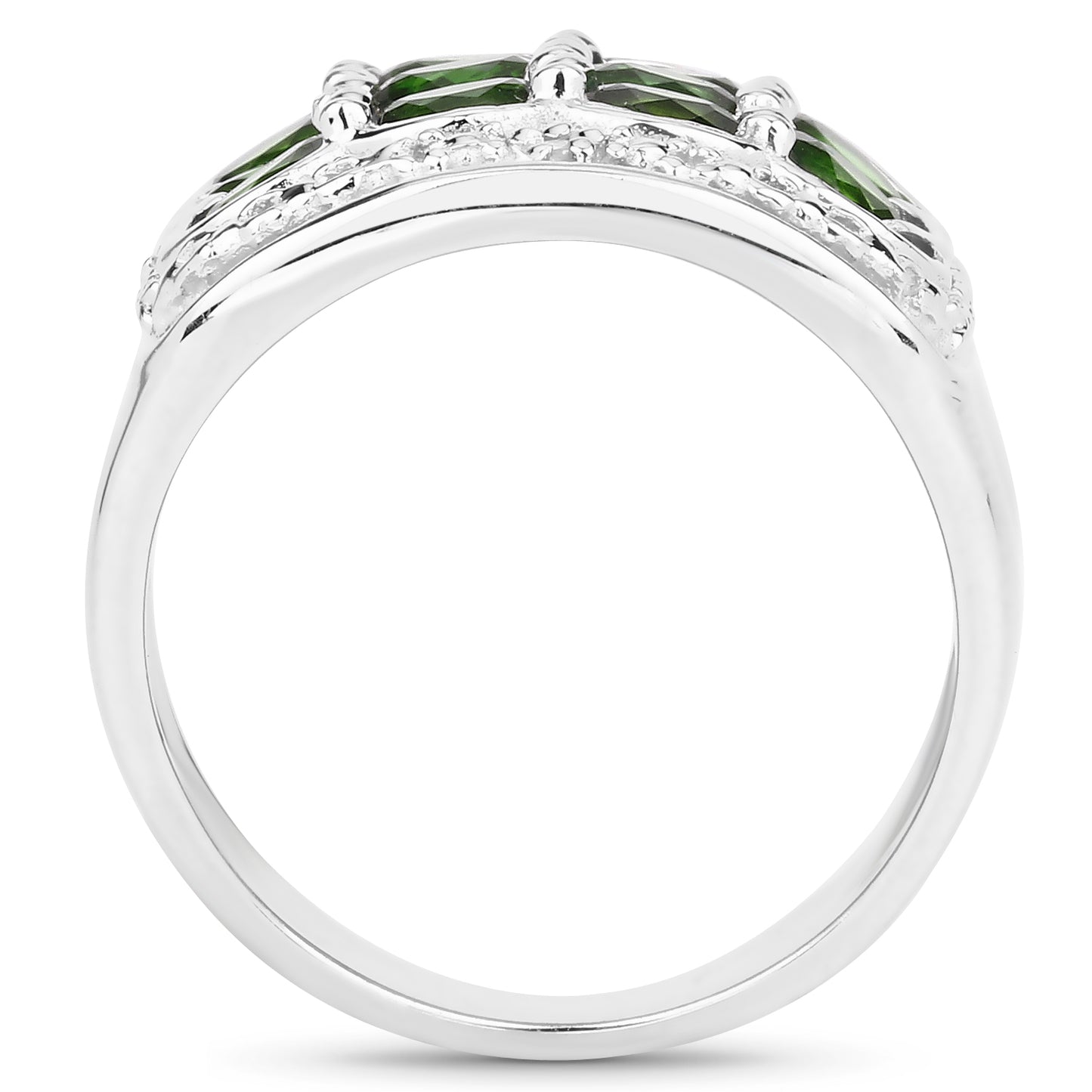 Genuine Chrome Diopside and White Diamond Sterling Silver Graduated Ring