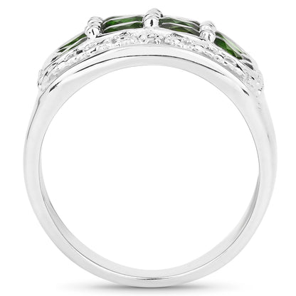 Genuine Chrome Diopside and White Diamond Sterling Silver Graduated Ring