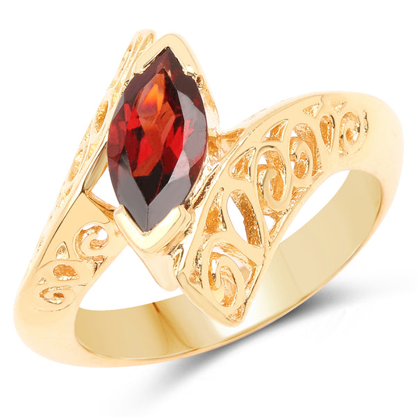 Genuine 14K Yellow Gold Plated Garnet Sterling Silver Bypass Ring