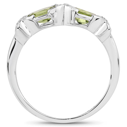 Genuine Peridot and White Diamond Sterling Silver Band Ring