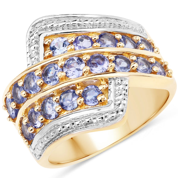 Genuine 14K Yellow Gold Plated Tanzanite Sterling Silver Ring