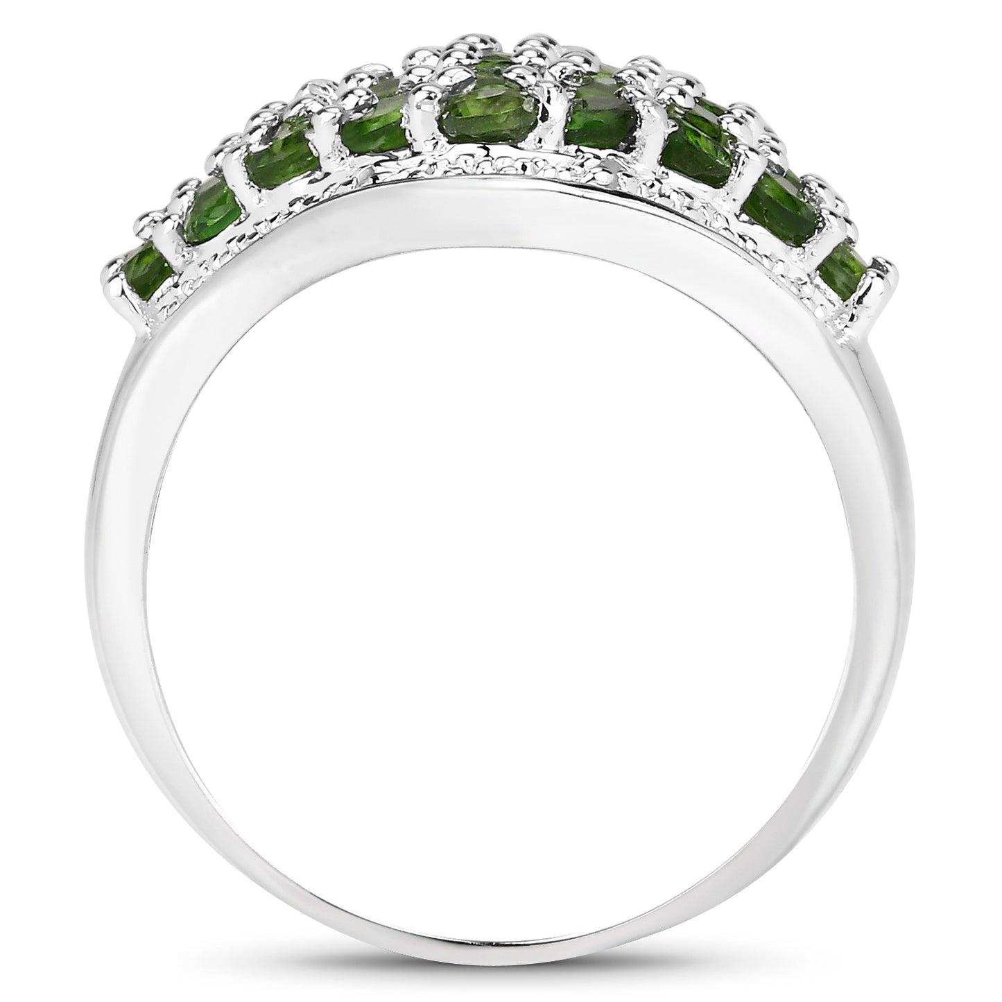 Genuine Chrome Diopside and White Topaz Sterling Silver Cluster Ring