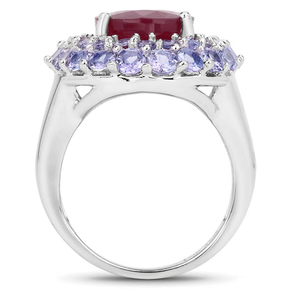 Glass Filled Ruby and Tanzanite Sterling Silver Halo Ring