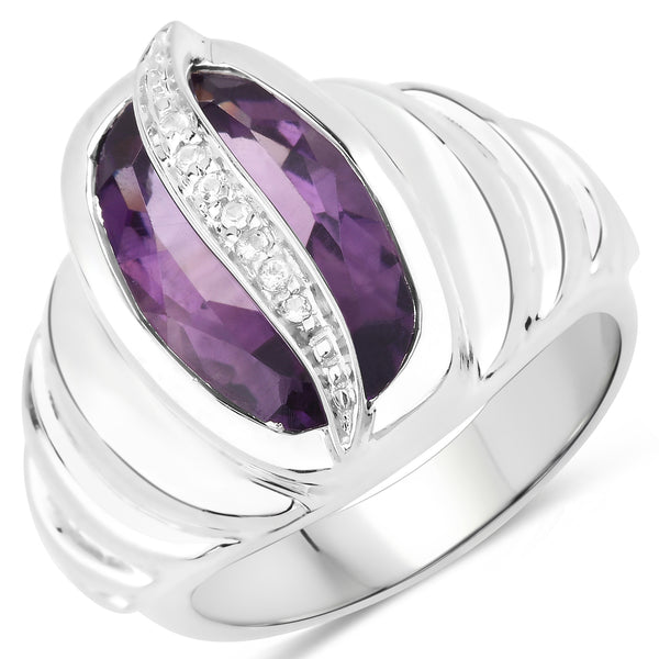 Genuine Amethyst and White Topaz Sterling Silver Crossover Ring