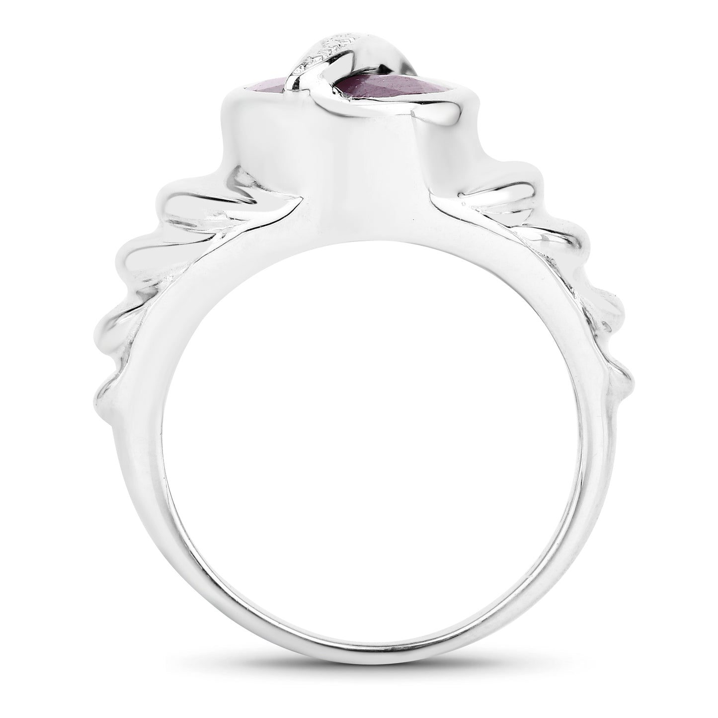 Genuine Ruby and White Diamond Sterling Silver Solitaire Ring