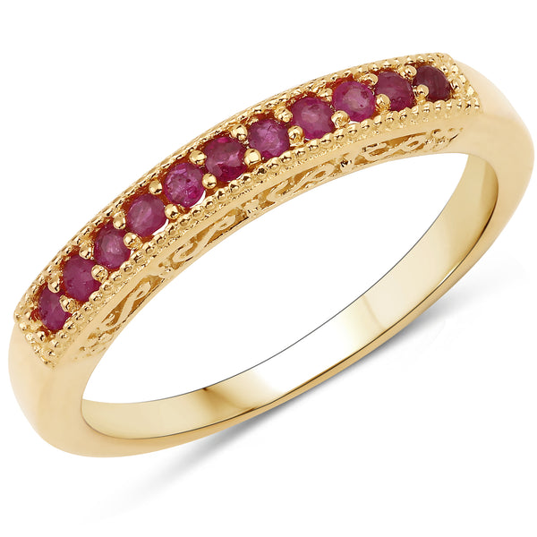 Genuine 14K Yellow Gold Plated Ruby Sterling Silver Band Ring