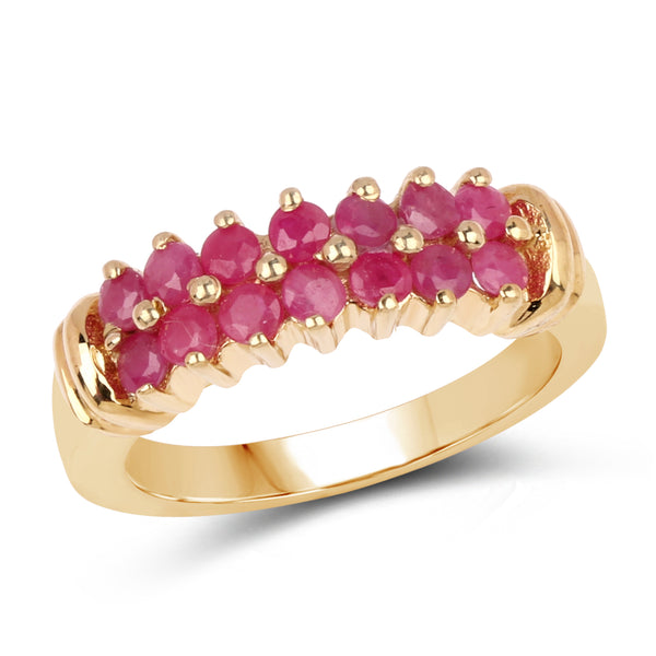 Genuine 14K Yellow Gold Plated Ruby Sterling Silver Ring