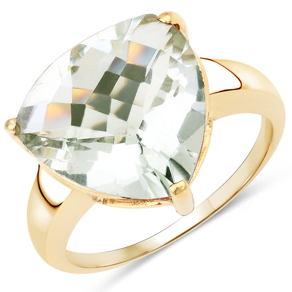 Genuine 14K Yellow Gold Plated Green Amethyst Sterling Silver Solitaire Ring