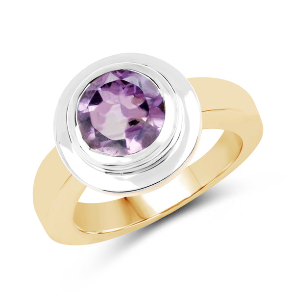 Genuine 14K Yellow Gold Plated Amethyst Sterling Silver Ring