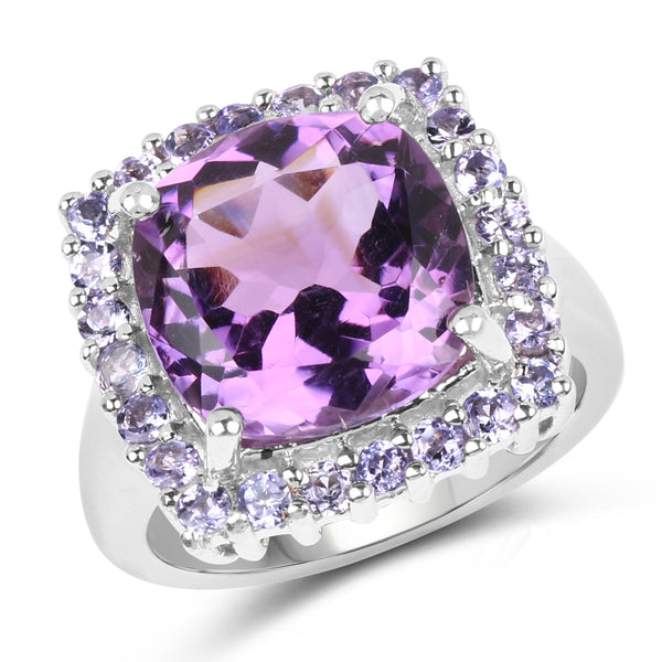 Genuine Amethyst and Tanzanite Sterling Silver Graduated Ring