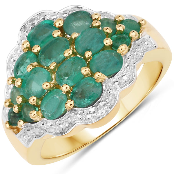 Genuine 14K Yellow Gold Plated Zambian Emerald and White Topaz Sterling Silver Ring