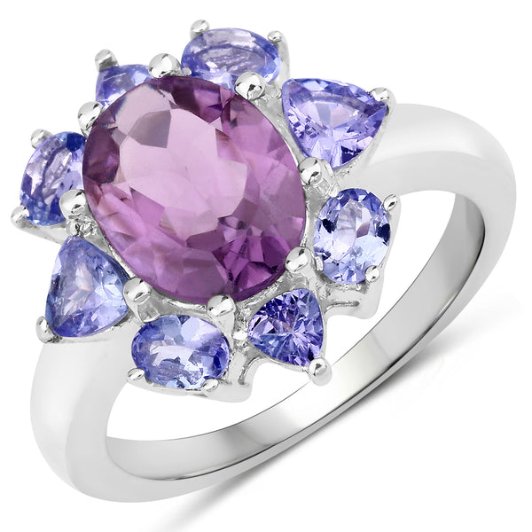 Genuine Amethyst and Tanzanite Sterling Silver Graduated Ring