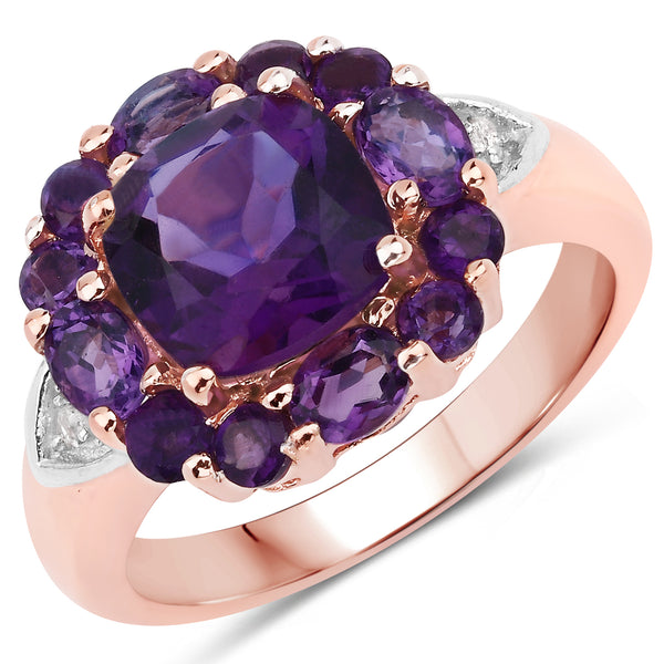 Genuine 14K Rose Gold Plated Amethyst and White Topaz Sterling Ring